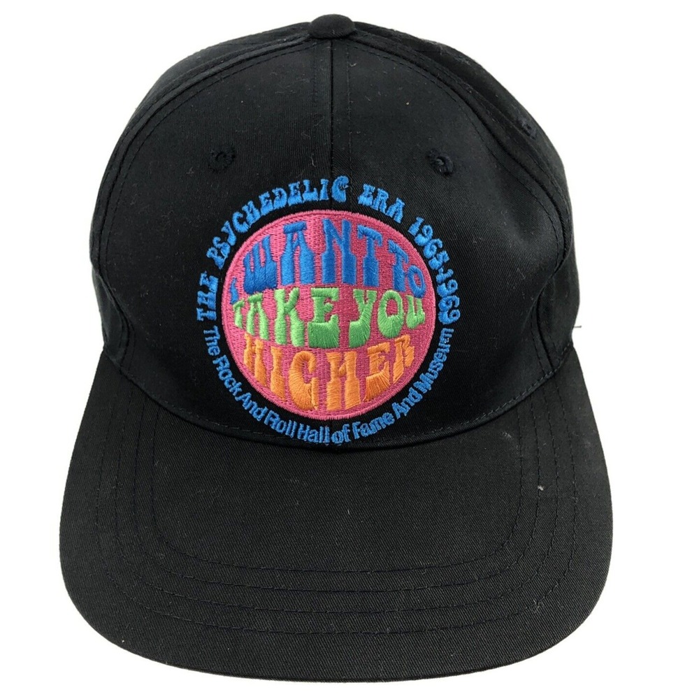 Vintage Rock N Roll Hall of Fame Hat Cap Snap Back Psychedelic Rap Tee 90s Y2K D